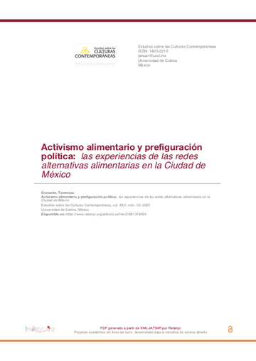 Activismo alimentario y prefiguración política: las experiencias de las redes alternativas alimentarias en la Ciudad de México