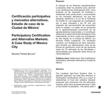 Certificación participativa y mercados alternativos. Estudio de caso de la Ciudad de México