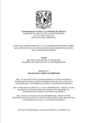 Consumo alimentario de las y los pequeños productores que participan en cadenas cortas de comercialización de la Ciudad de México.
