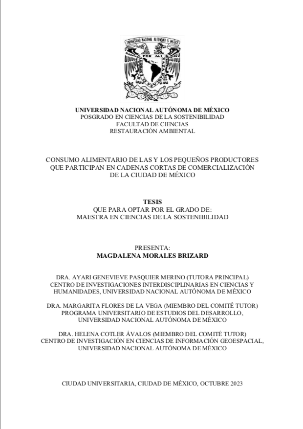 Consumo alimentario de las y los pequeños productores que participan en cadenas cortas de comercialización de la Ciudad de México.
