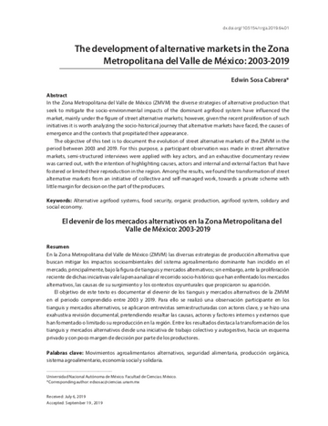 El devenir de los mercados alternativos en la Zona Metropolitana del Valle de México: 2003-2019