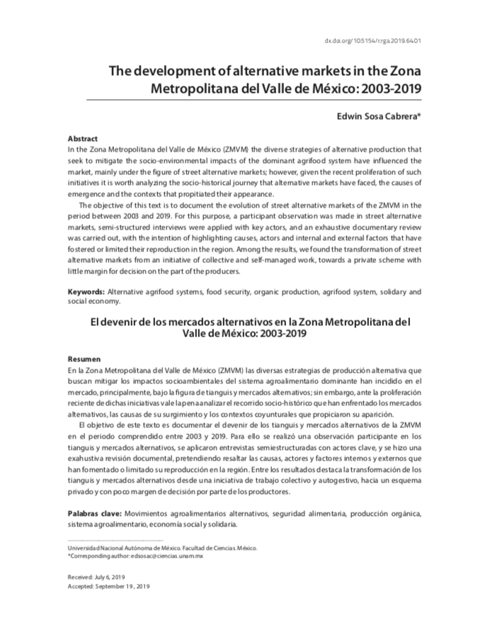 El devenir de los mercados alternativos en la Zona Metropolitana del Valle de México: 2003-2019