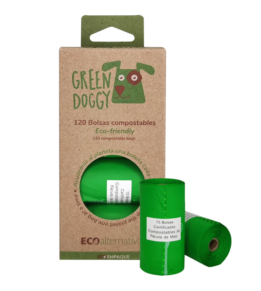 GreenDoggy Bolsa compostable de fécula de maíz para mascota 120 Bolsas