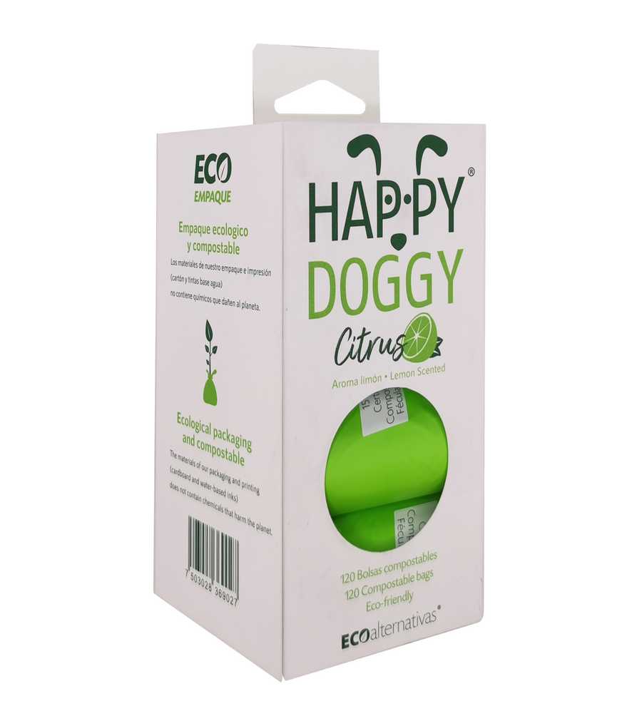 HappyDoggy Citrus Bolsa compostable de fécula de maíz para mascota | 120 Bolsas