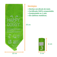 HappyDoggy Citrus Bolsa compostable de fécula de maíz para mascota | 120 Bolsas