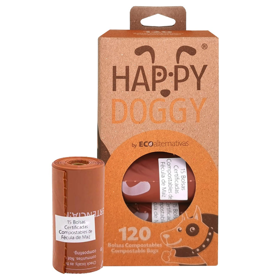 HappyDoggy - Bolsa compostable de fécula de maíz para mascota | 120 Bolsas