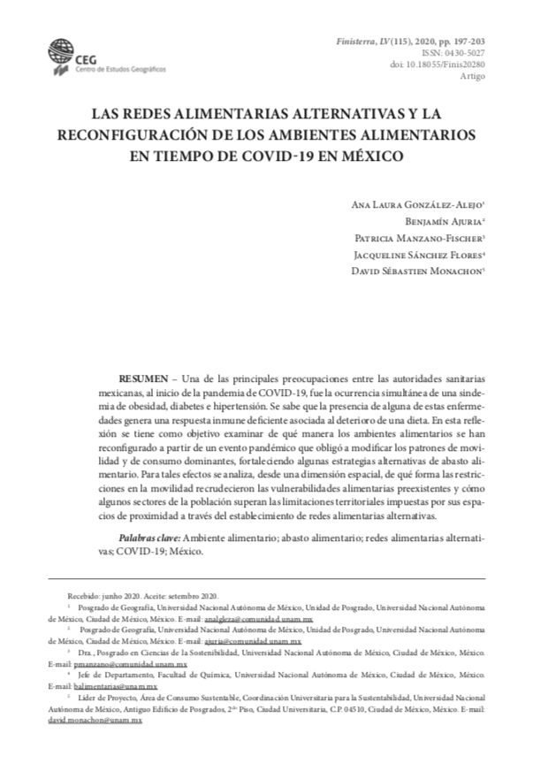 Las redes alimentarias alternativas y la reconfiguración de los ambientes alimentarios en tiempo de COVID-19 en México
