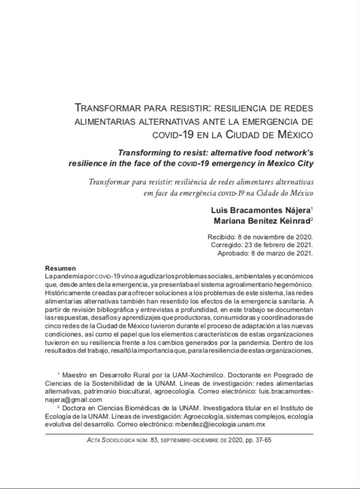 Transformar para resistir: resiliencia de redes alimentarias alternativas ante la emergencia de covid-19 en la Ciudad de México
