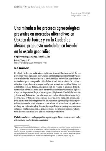 Una mirada a los procesos agroecológicos presentes en mercados alternativos de Oaxaca de Juárez y en la Ciudad de México: propuesta metodoógica basada en la escala geográfica